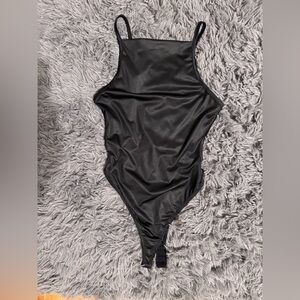 VENUS Faux Leather Black Bodysuit Size XS